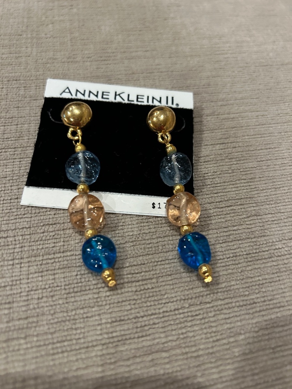 Anne Klein Blue, Light Blue and Peach Glass Bead Drop Earrings